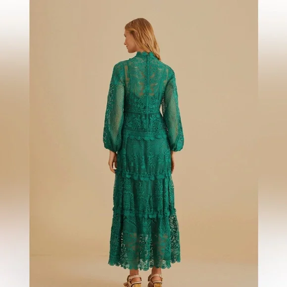 ✨WORN ONCE - FARM Rio Guipure Green Long Sleeve Maxi Dress Sz XS✨ - Picture 3 of 9